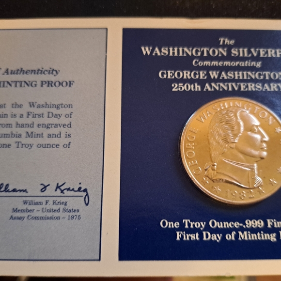 George Washington 250th anniversary  1982 one ounce silver numbered  in blister - Picture 2 of 6